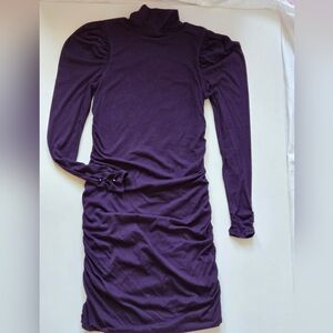 Turtleneck Long Sleeve Ruched Bodycon Dress - Purple